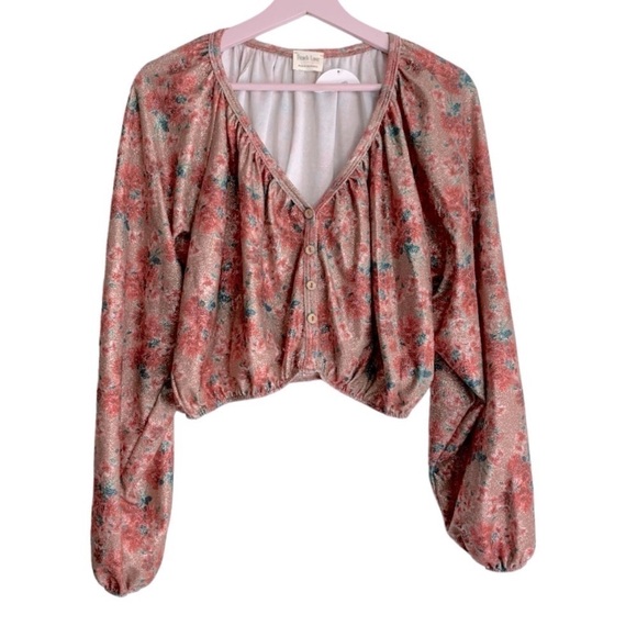 PEACH LOVE Sparkle Long Sleeved Cropped Top Size Medium NEW - Picture 1 of 7